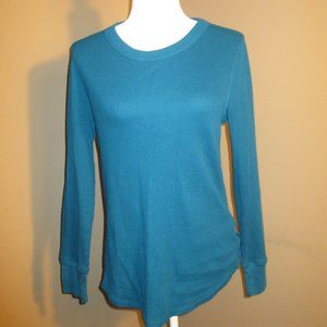 GAP Long Sleeve Waffle Tee Large Truly Teal